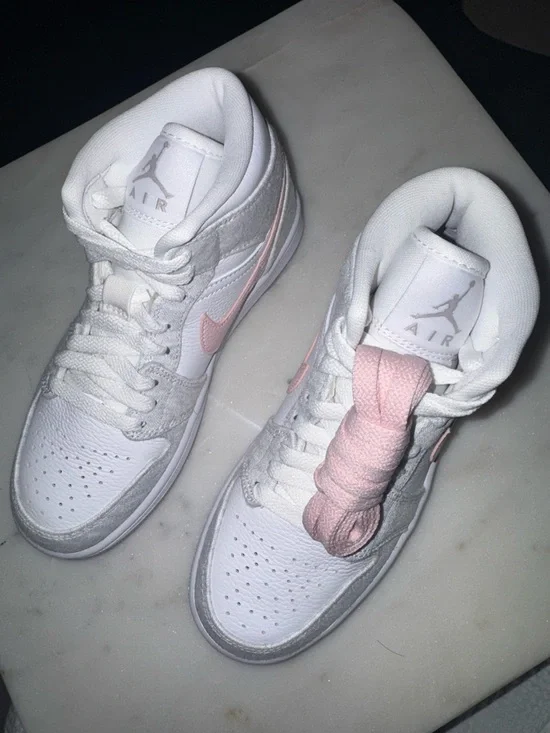 Jordan 1 Mid Sneakers - White & Light Pink - Picture 2 of 4